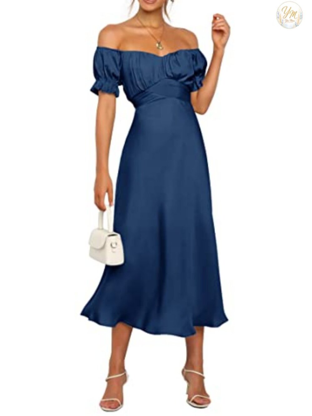 Satin Off Shoulder Midi Dress Women's Formal Wedding Guest Cocktail